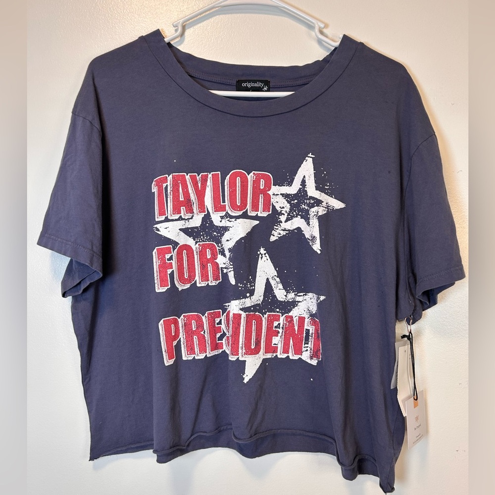 Originality Taylor For President Graphic Cropped Tee Navy Red‎ & White Stars XL